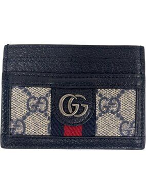 Gucci Card Case Marmont GG Logo Leather Beige Black Card Holder Unisex Accessory